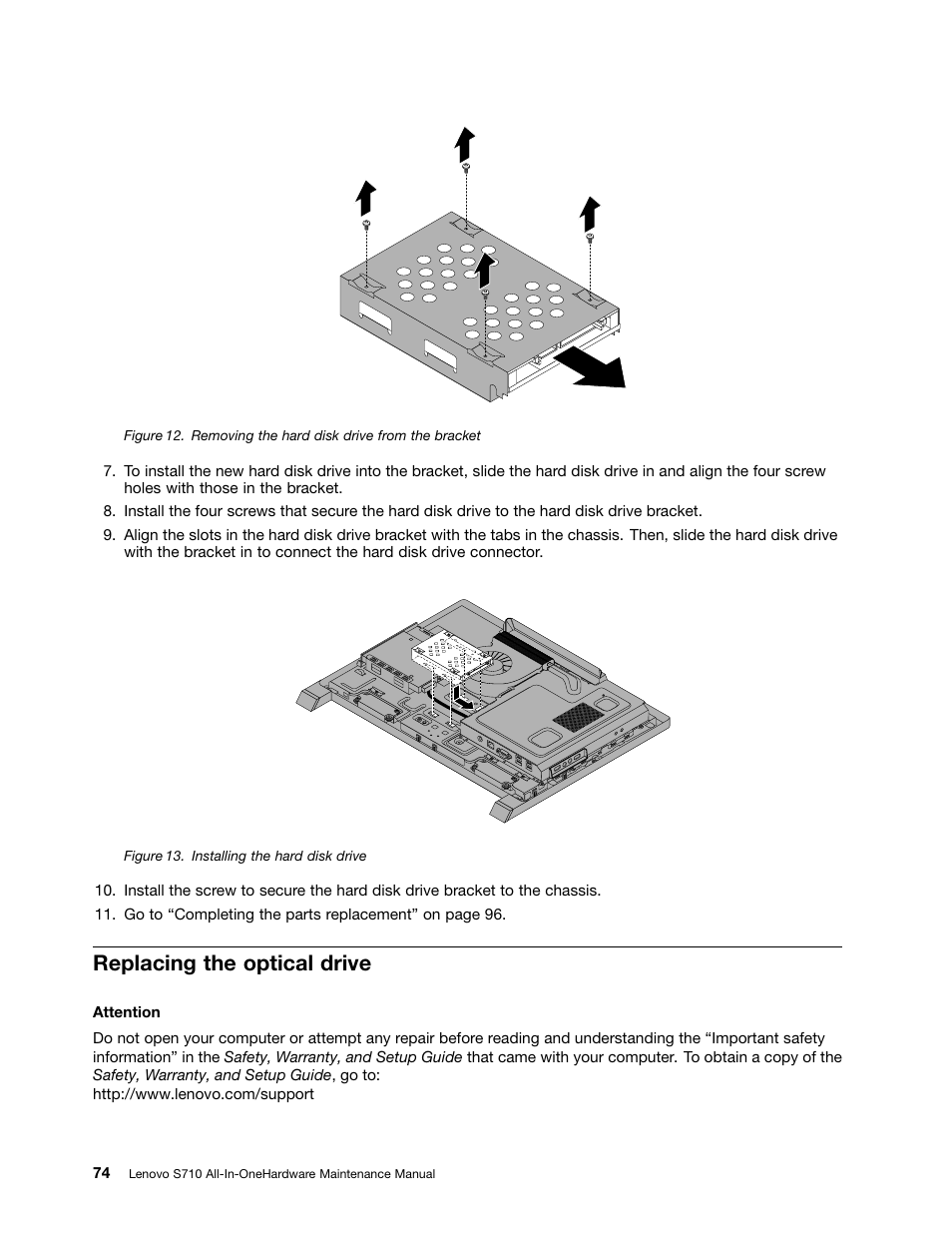 Replacing the optical drive | Lenovo S710 All-in-One User Manual | Page 80 / 118
