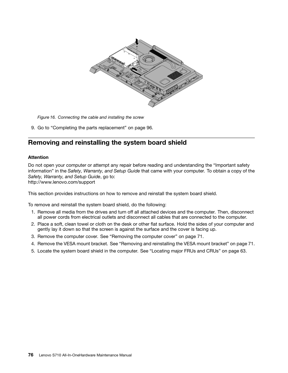 Removing and reinstalling the system board shield | Lenovo S710 All-in-One User Manual | Page 82 / 118