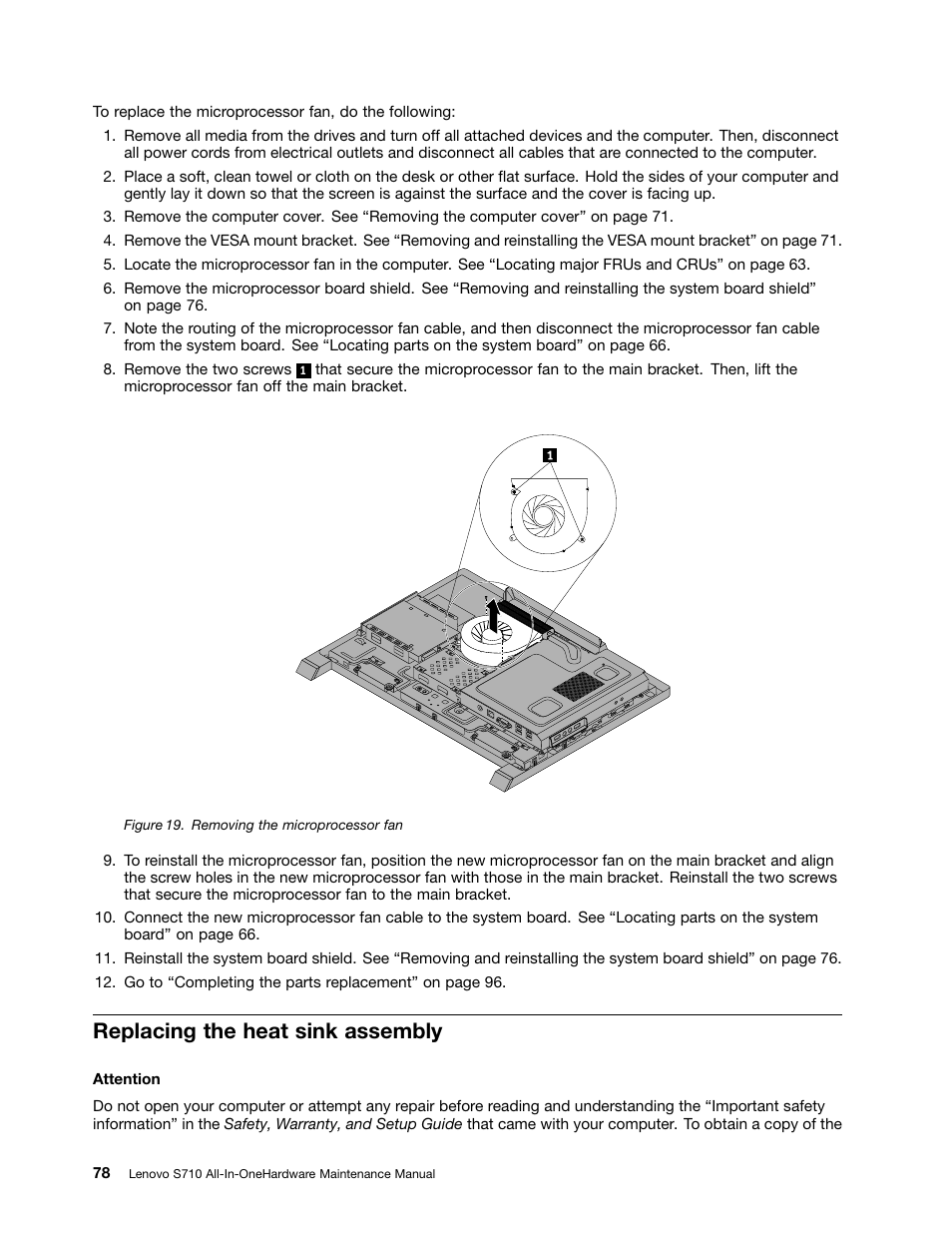 Replacing the heat sink assembly | Lenovo S710 All-in-One User Manual | Page 84 / 118