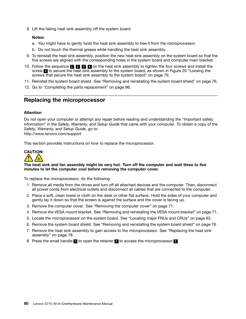 Replacing the microprocessor | Lenovo S710 All-in-One User Manual | Page 86 / 118
