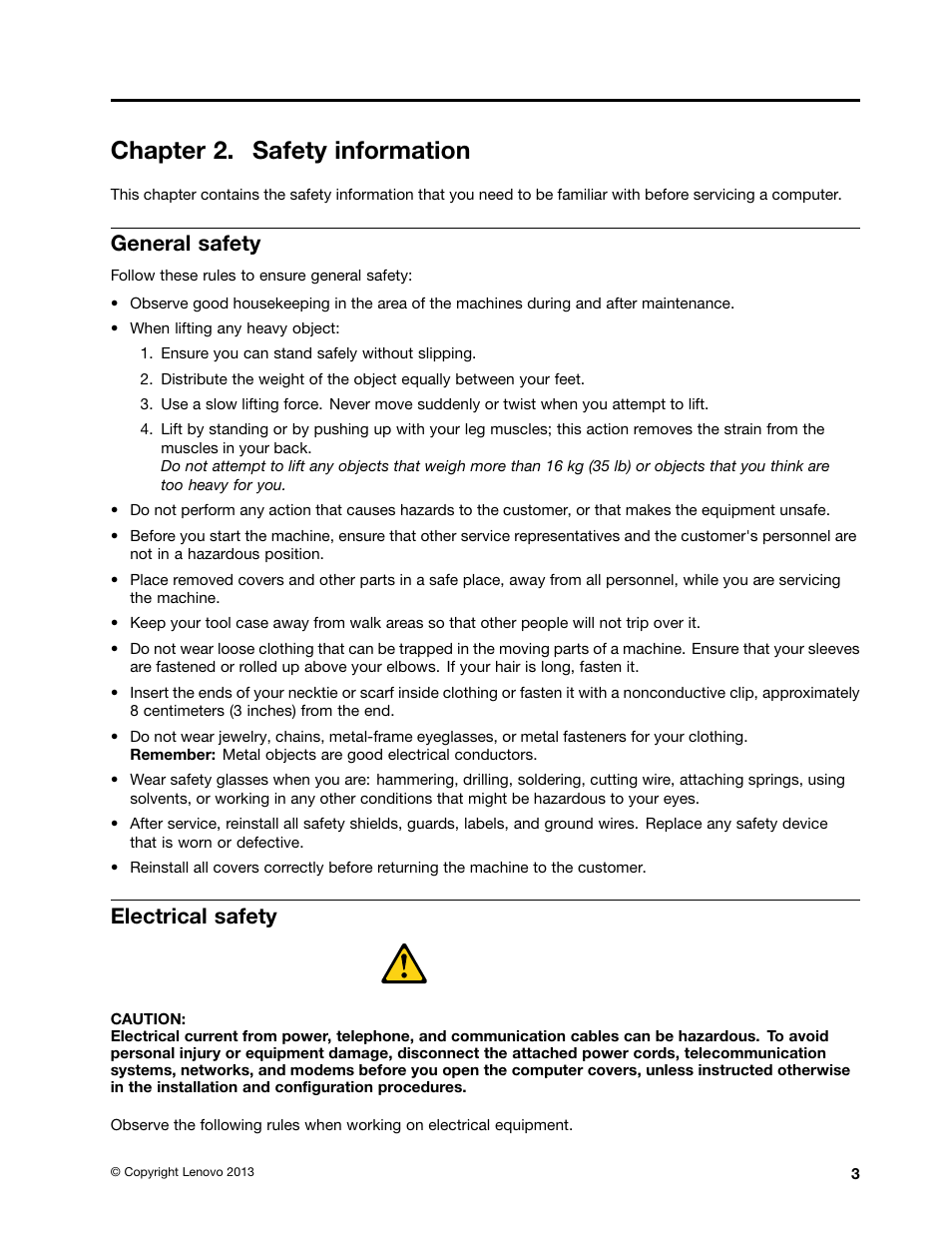 Chapter 2. safety information, General safety, Electrical safety | Lenovo S710 All-in-One User Manual | Page 9 / 118