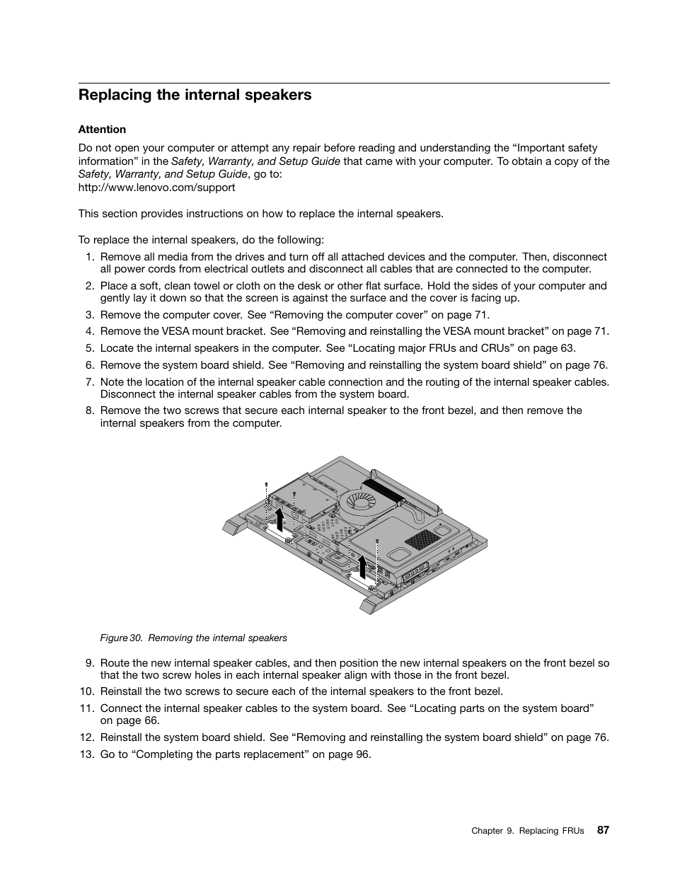 Replacing the internal speakers | Lenovo S710 All-in-One User Manual | Page 93 / 118