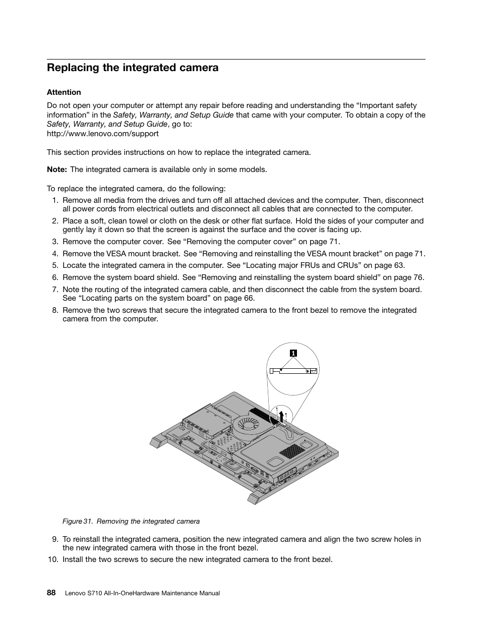 Replacing the integrated camera | Lenovo S710 All-in-One User Manual | Page 94 / 118