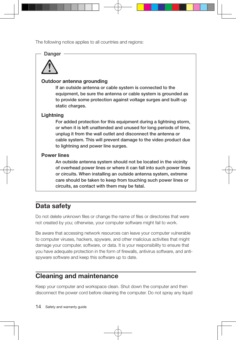 Data safety, Cleaning and maintenance | Lenovo C315 All-In-One User Manual | Page 19 / 47