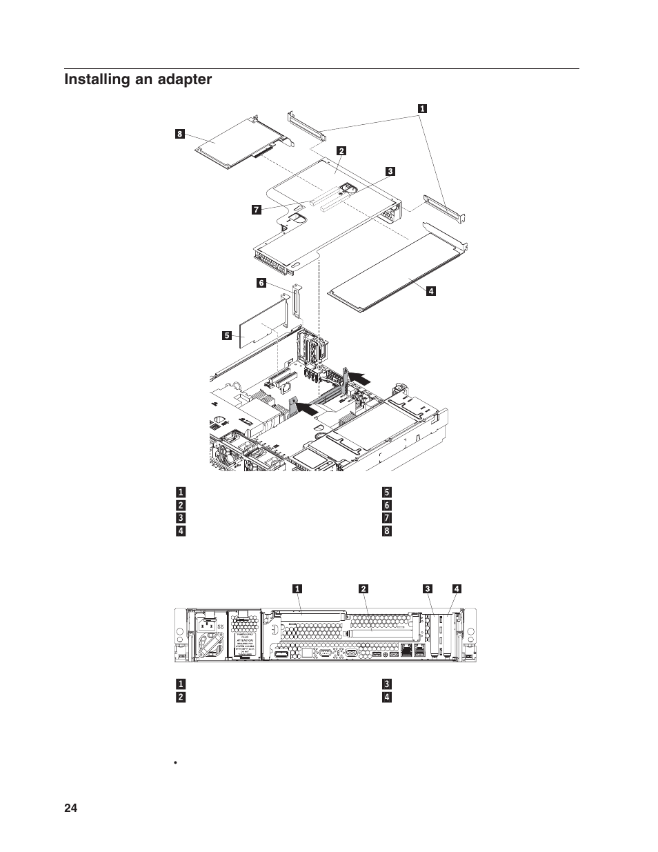 Installing an adapter, Installing, Adapter | Lenovo ThinkServer RD120 User Manual | Page 38 / 100