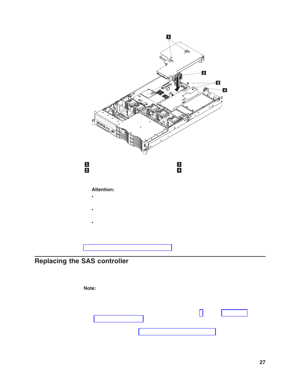 Replacing the sas controller, Replacing, Controller | Lenovo ThinkServer RD120 User Manual | Page 41 / 100