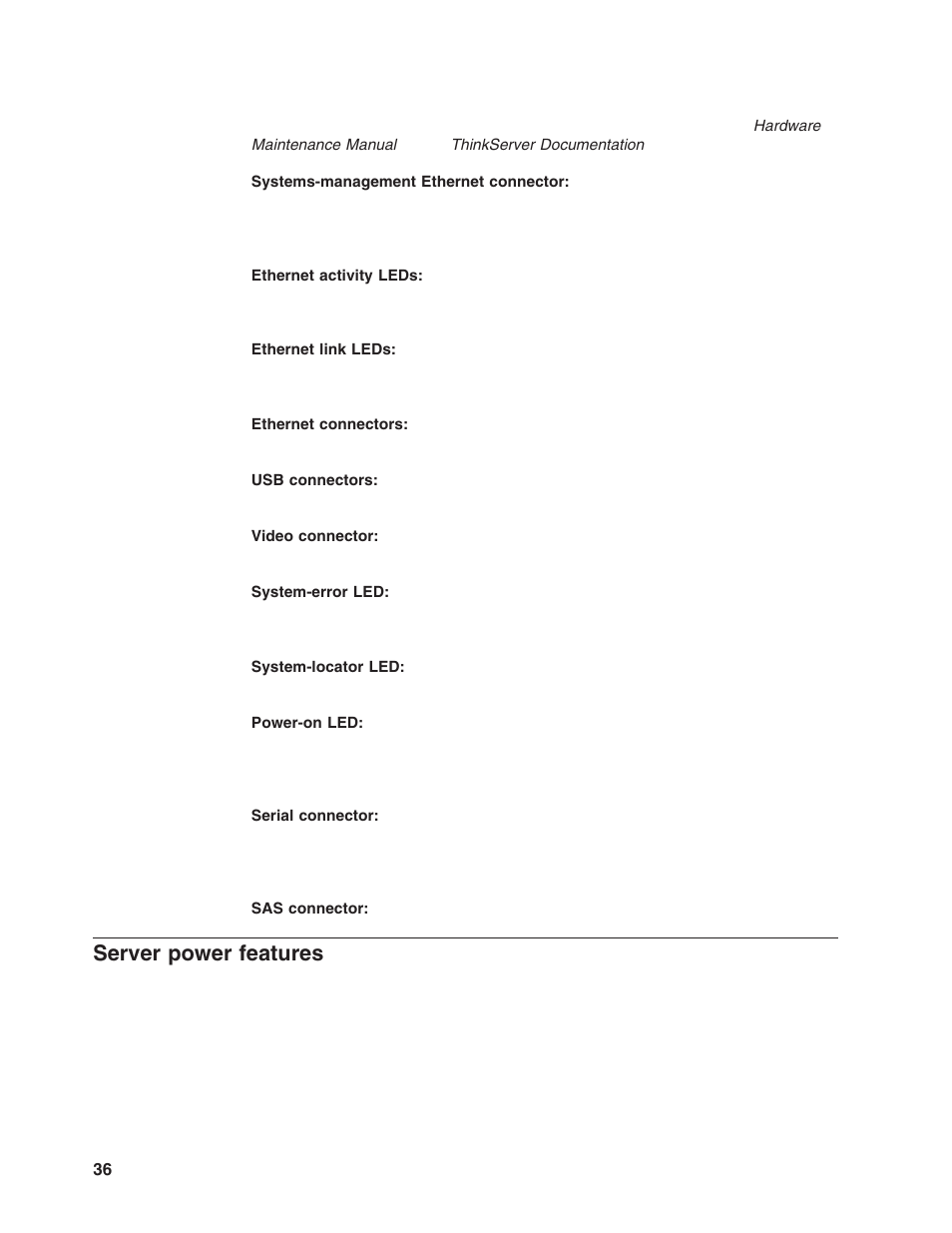 Server power features, Server, Power | Features | Lenovo ThinkServer RD120 User Manual | Page 50 / 100
