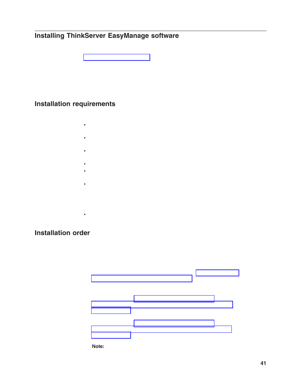 Installing thinkserver easymanage software, Installation requirements, Installation order | Installing, Thinkserver, Easymanage, Software, Installation, Requirements, Order | Lenovo ThinkServer RD120 User Manual | Page 55 / 100