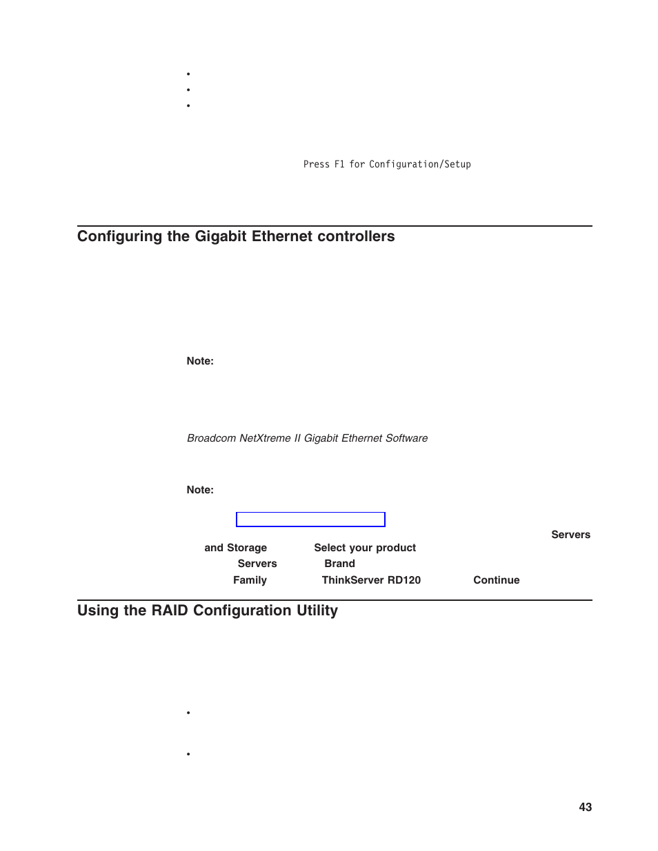 Configuring the gigabit ethernet controllers, Using the raid configuration utility, Configuring | Gigabit, Ethernet, Controllers, Using, Raid, Configuration, Utility | Lenovo ThinkServer RD120 User Manual | Page 57 / 100