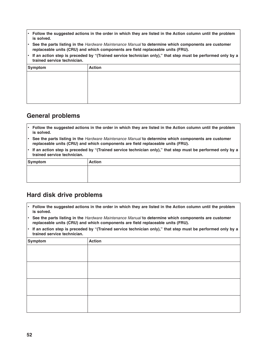 General problems, Hard disk drive problems, General | Problems, Hard, Disk, Drive | Lenovo ThinkServer RD120 User Manual | Page 66 / 100