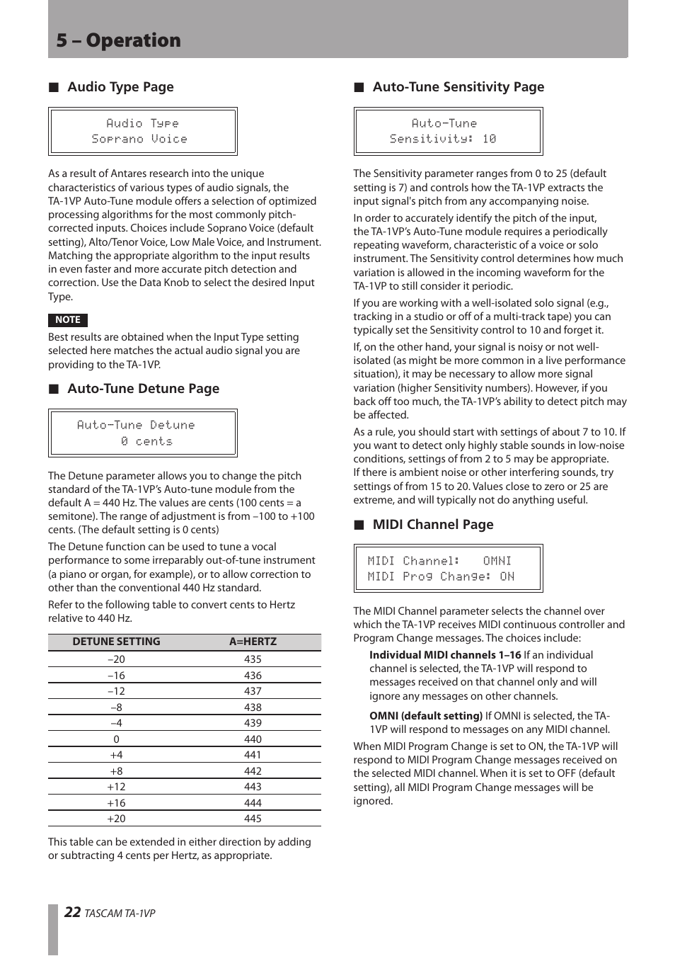 5 – operation | Antares TASCAM TA-1VP User Manual | Page 22 / 44