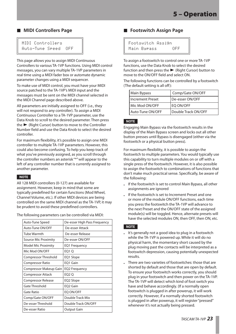 5 – operation | Antares TASCAM TA-1VP User Manual | Page 23 / 44