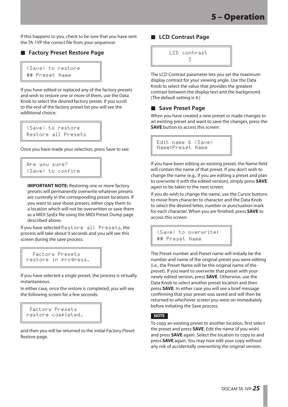 5 – operation | Antares TASCAM TA-1VP User Manual | Page 25 / 44