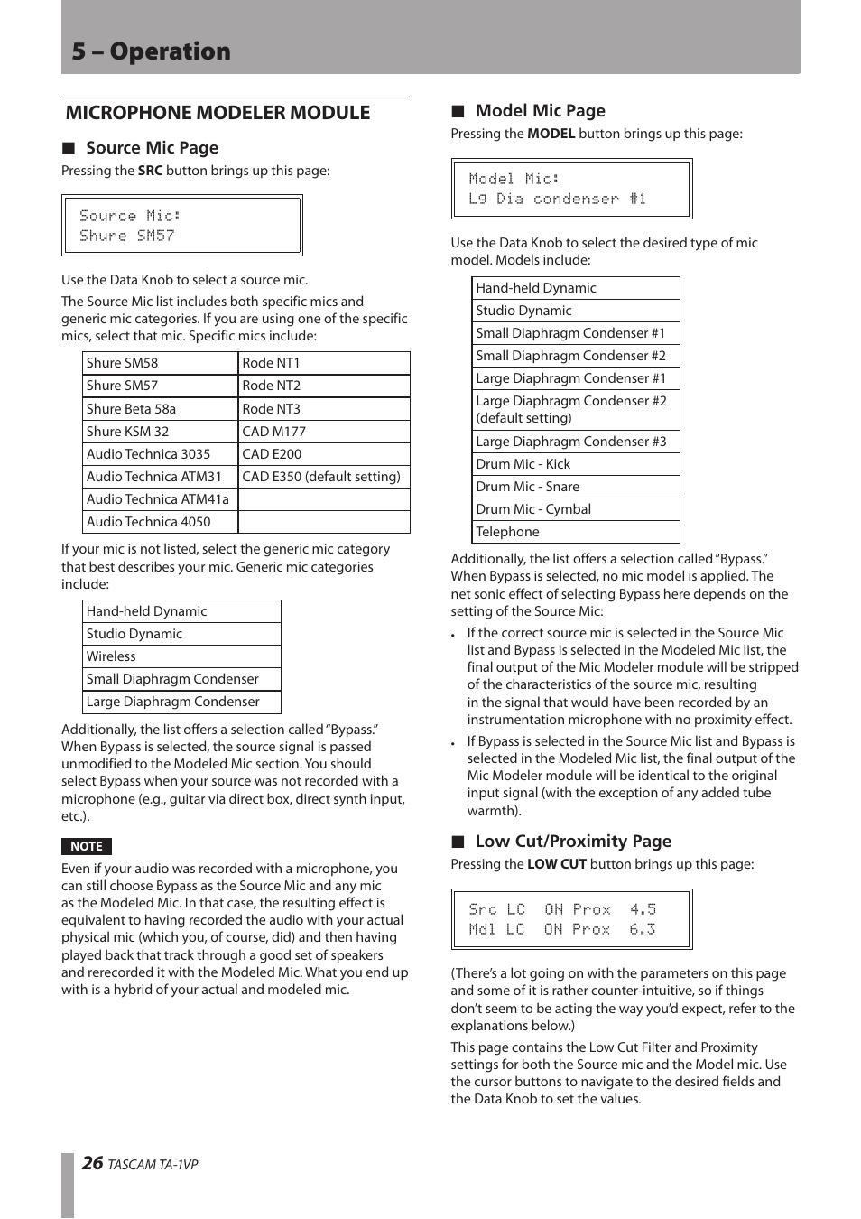Microphone modeler module, 5 – operation | Antares TASCAM TA-1VP User Manual | Page 26 / 44