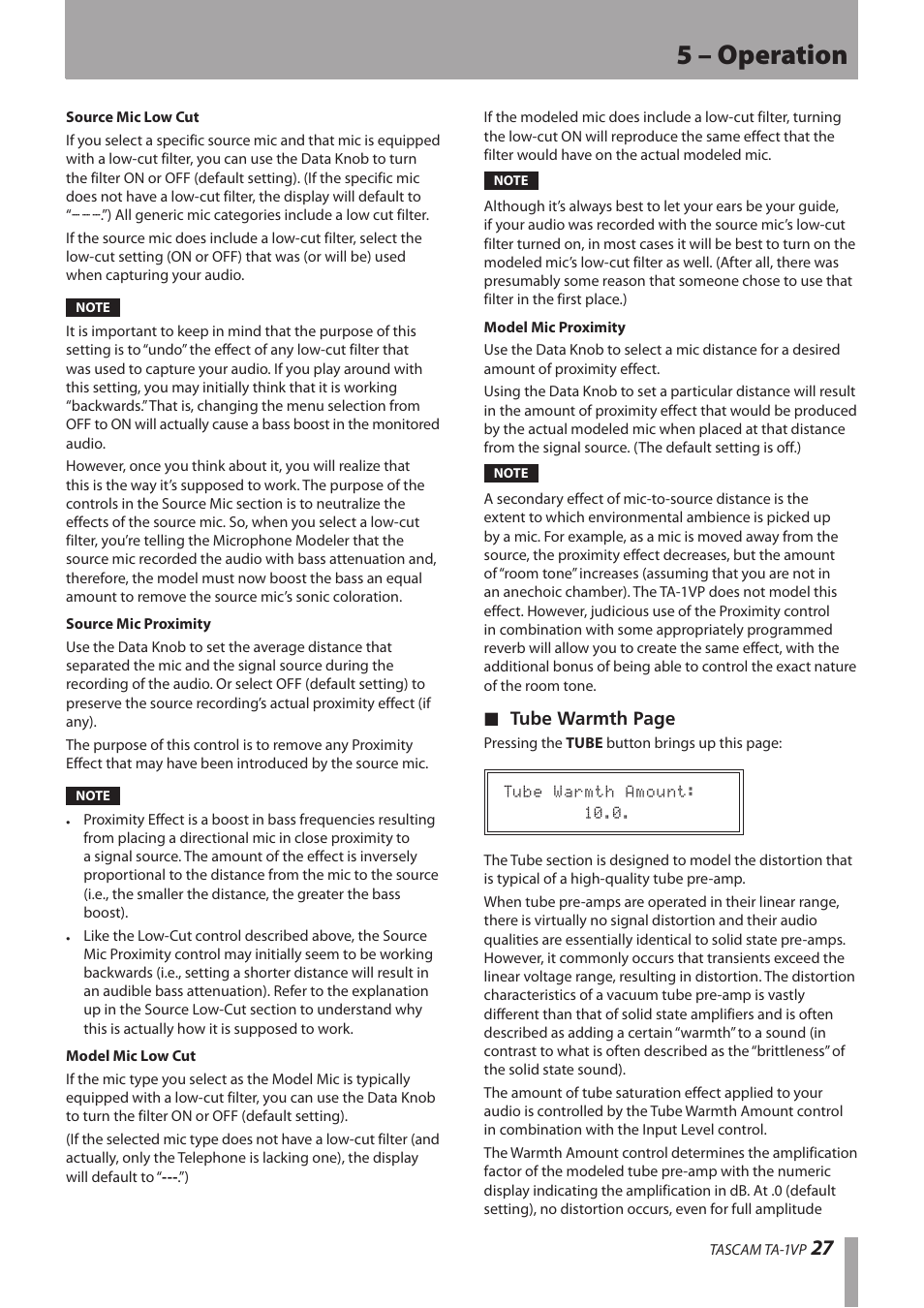 5 – operation | Antares TASCAM TA-1VP User Manual | Page 27 / 44