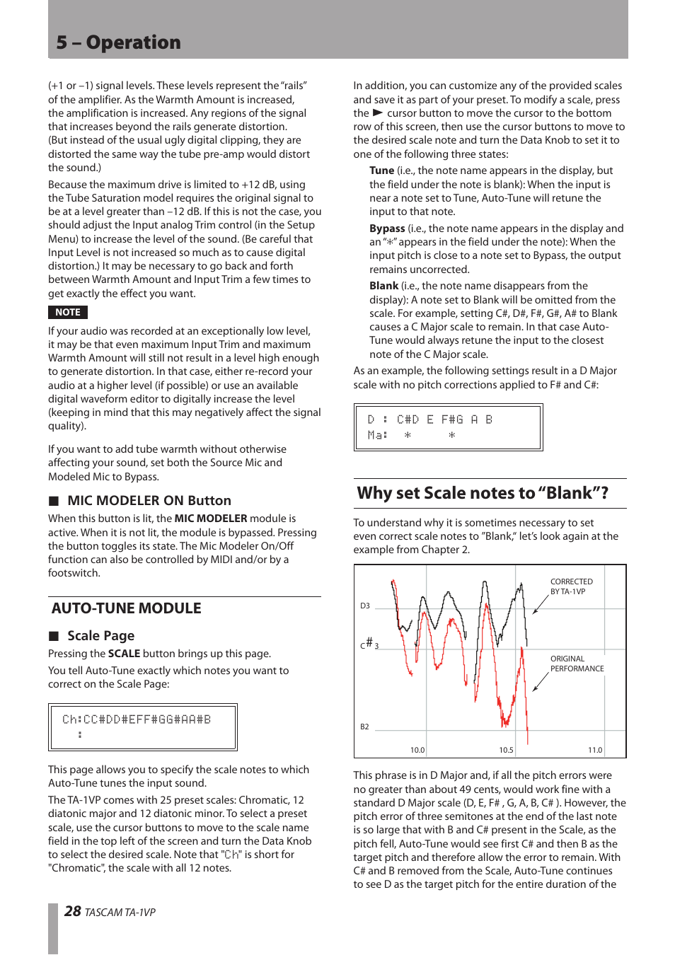 Auto-tune module, Why set scale notes to “blank, 5 – operation | Antares TASCAM TA-1VP User Manual | Page 28 / 44