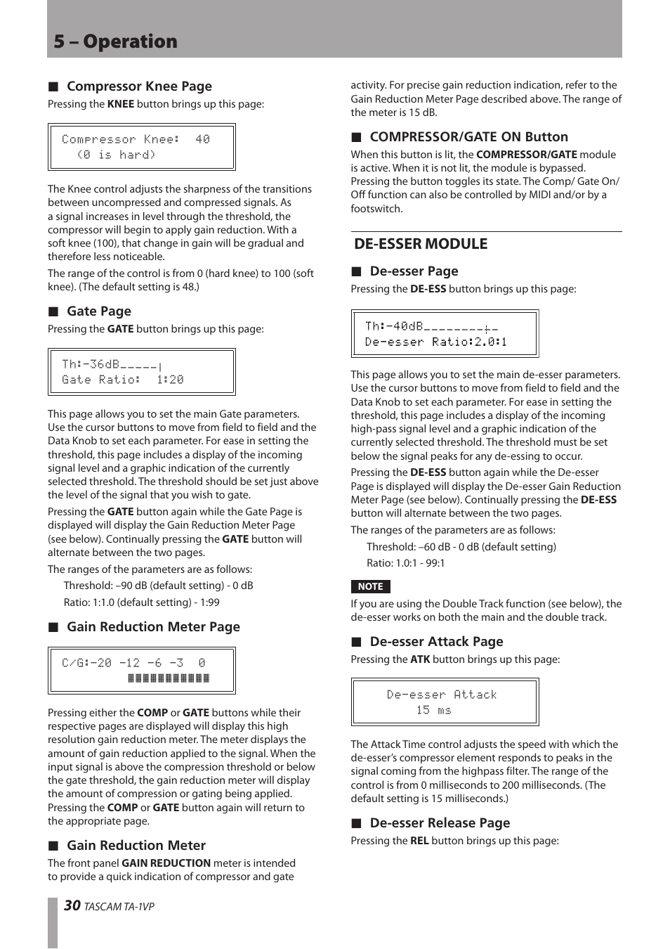 De-esser module, 5 – operation | Antares TASCAM TA-1VP User Manual | Page 30 / 44