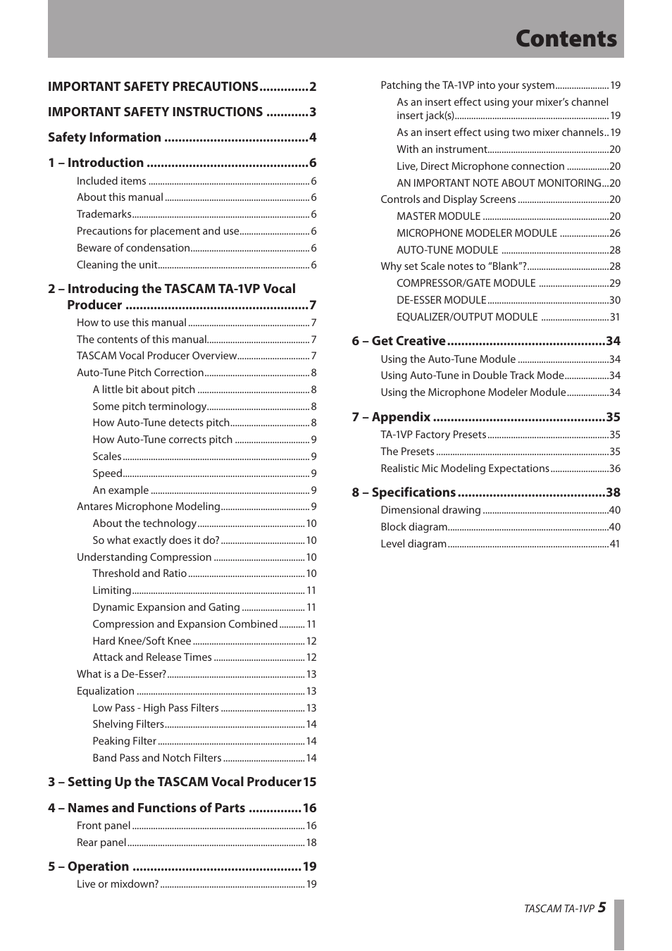 Antares TASCAM TA-1VP User Manual | Page 5 / 44