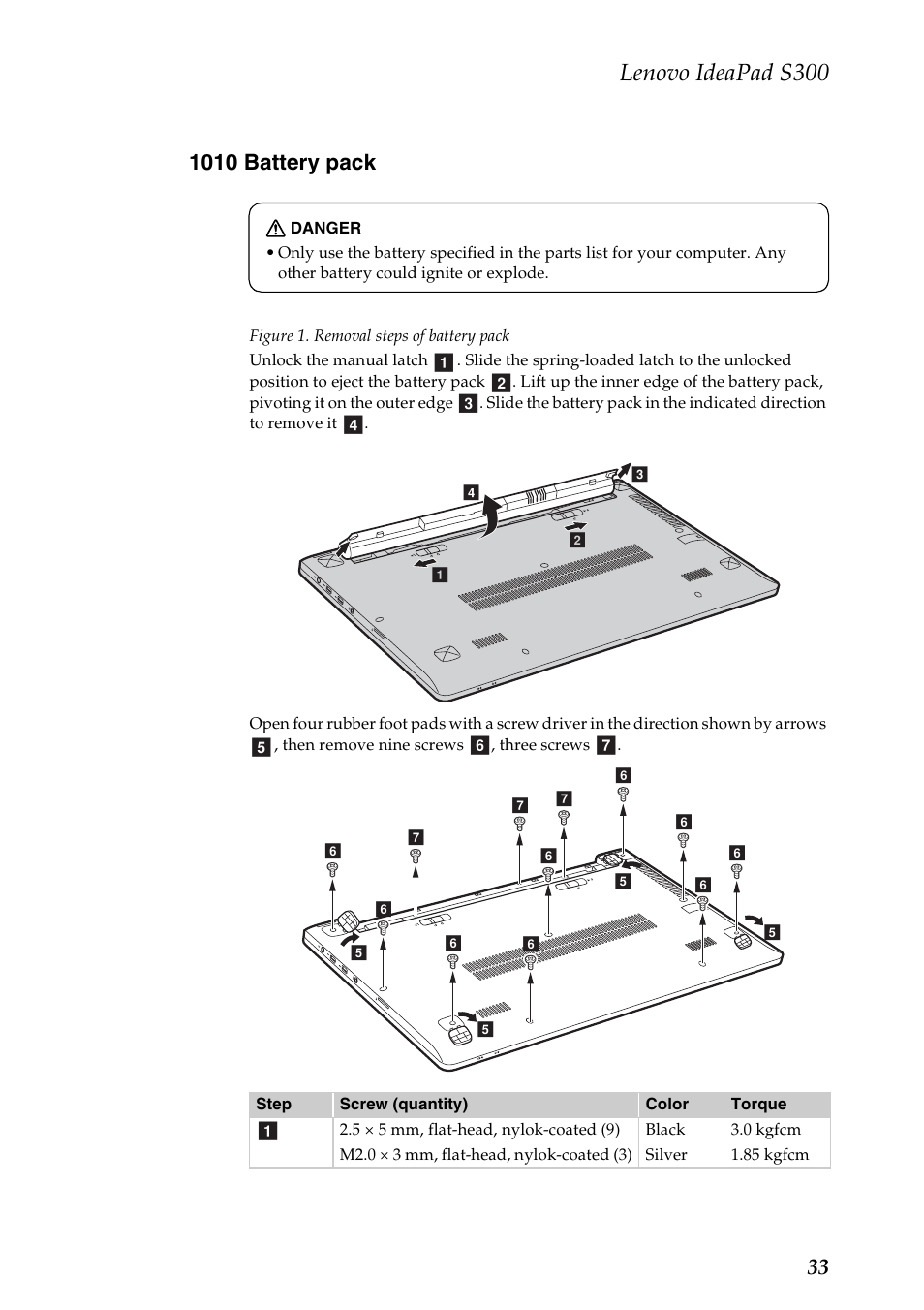 1010 battery pack, Lenovo ideapad s300 | Lenovo IdeaPad S300 Notebook User Manual | Page 37 / 84