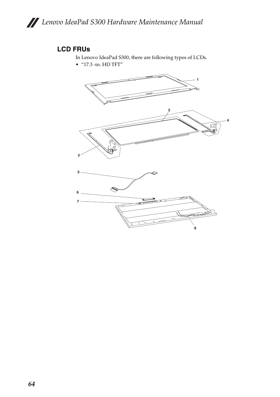 Lcd frus, Lenovo ideapad s300 hardware maintenance manual, 64 lcd frus | Lenovo IdeaPad S300 Notebook User Manual | Page 68 / 84