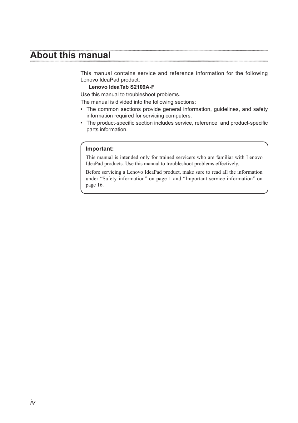 About this manual | Lenovo S2109 Tablet User Manual | Page 4 / 54