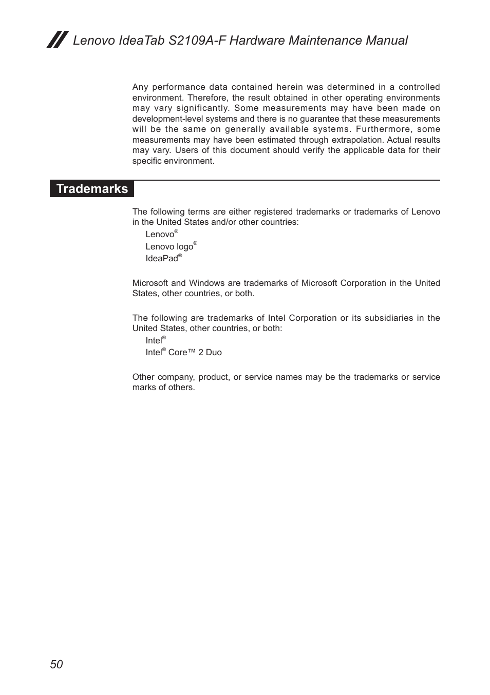 Trademarks | Lenovo S2109 Tablet User Manual | Page 54 / 54