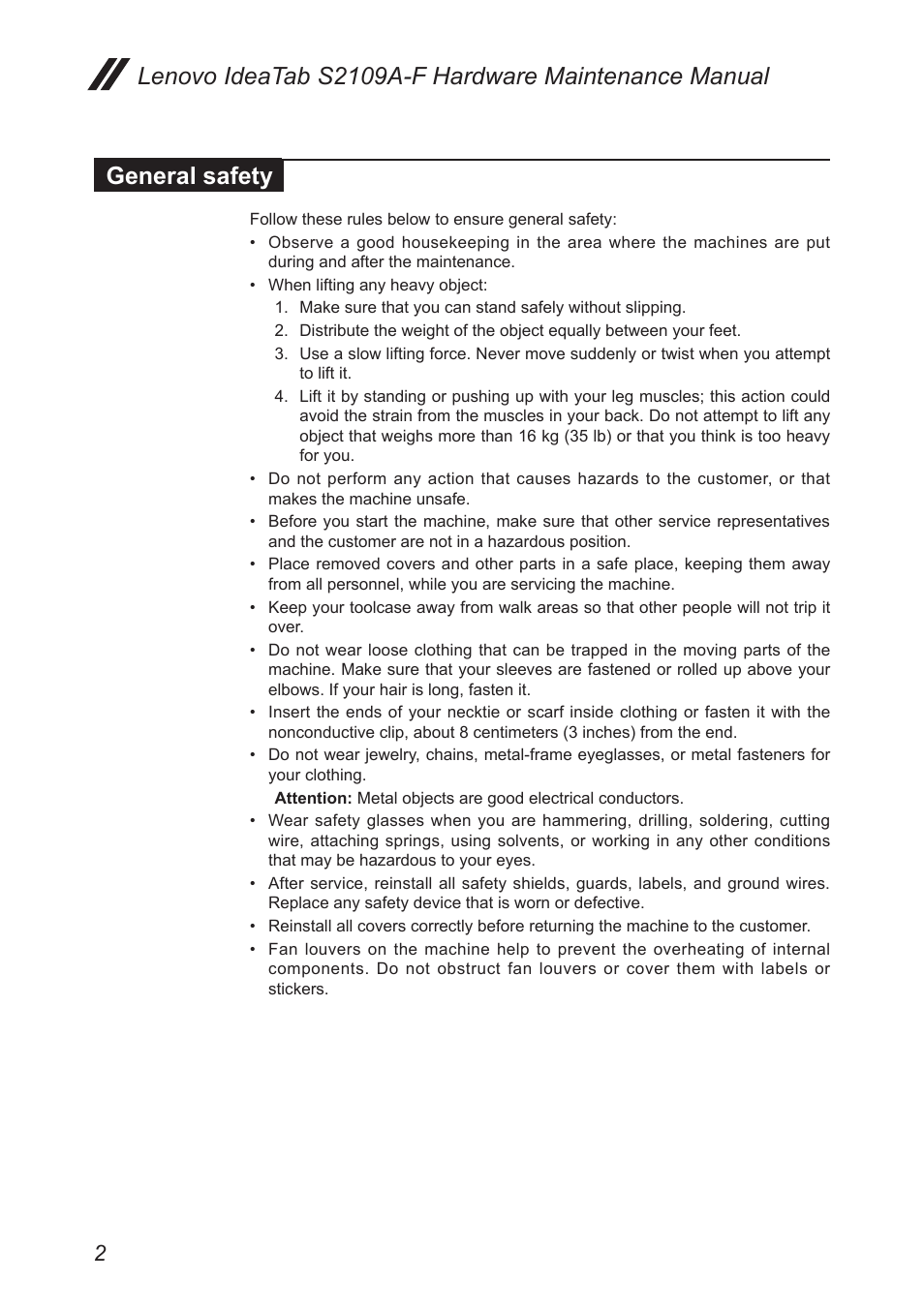 General safety | Lenovo S2109 Tablet User Manual | Page 6 / 54
