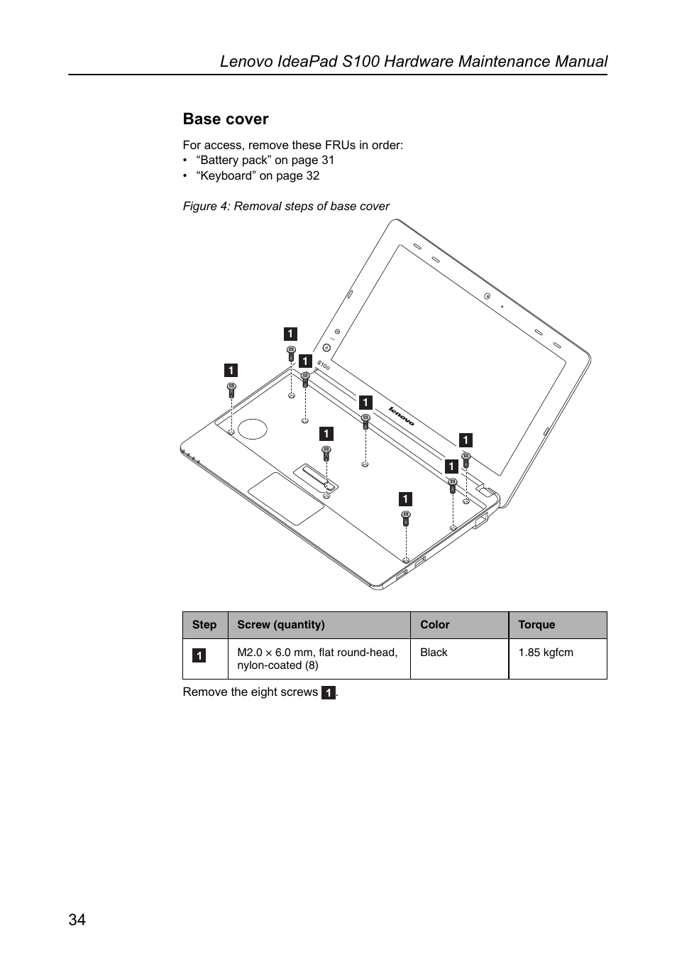 Base cover | Lenovo IdeaPad S100 User Manual | Page 38 / 79