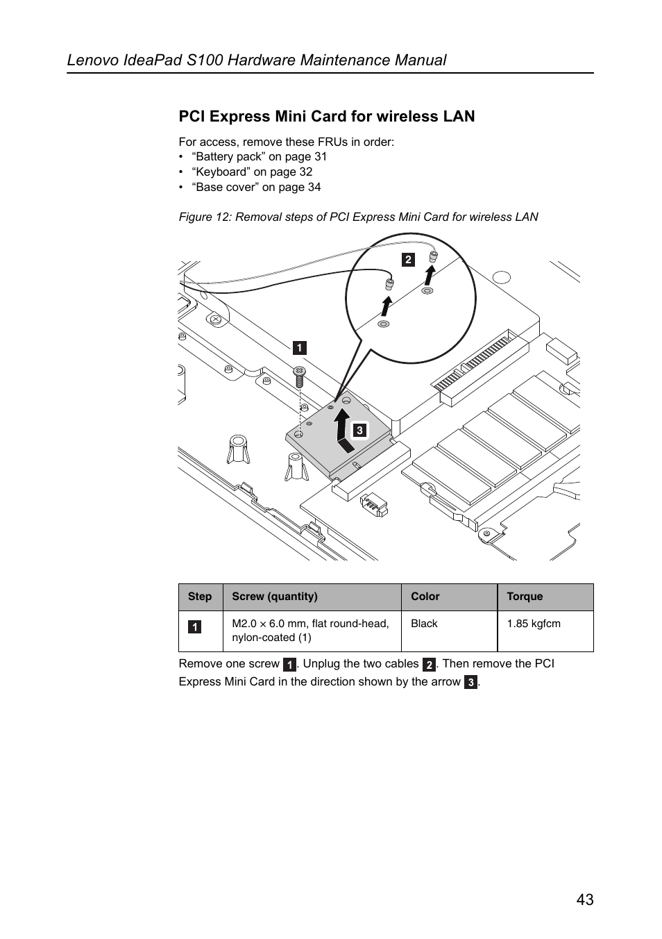 Pci express mini card for wireless lan | Lenovo IdeaPad S100 User Manual | Page 47 / 79