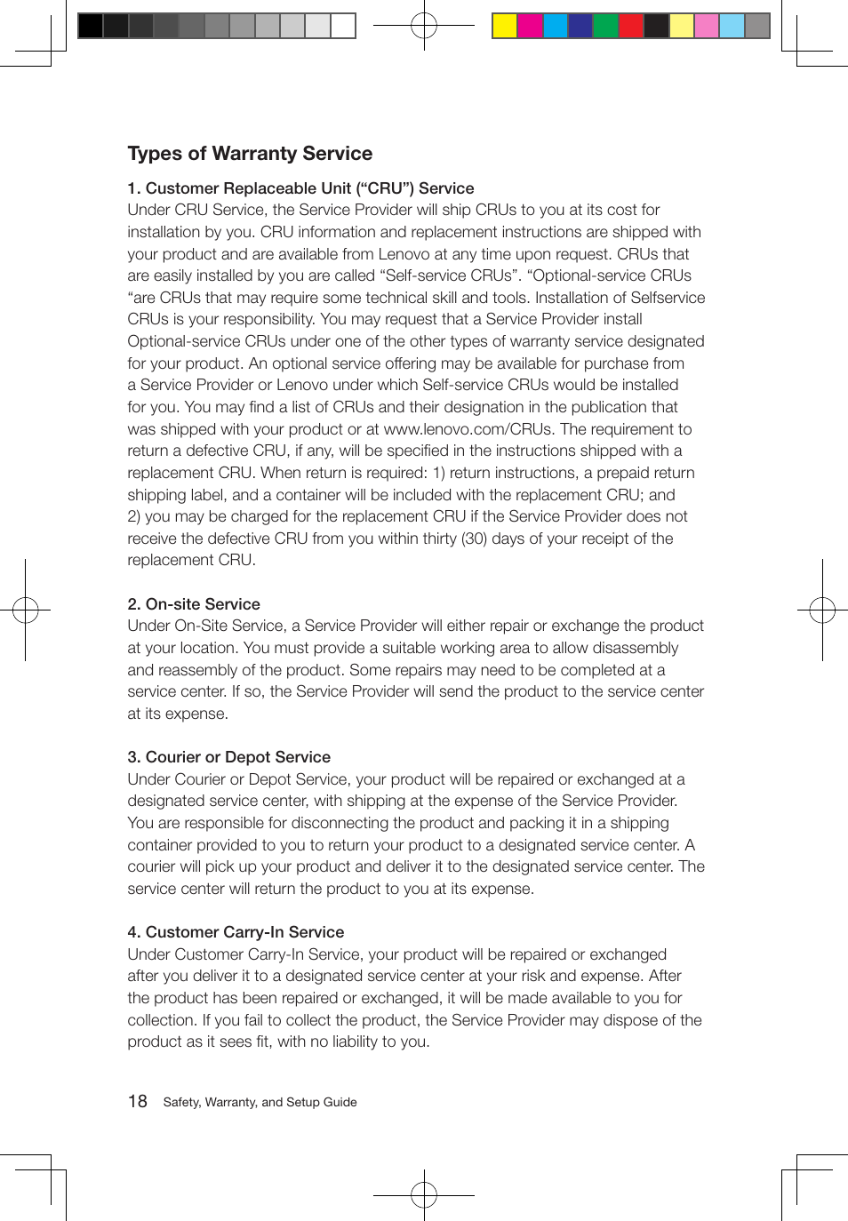 Types of warranty service | Lenovo S710 All-in-One User Manual | Page 19 / 24