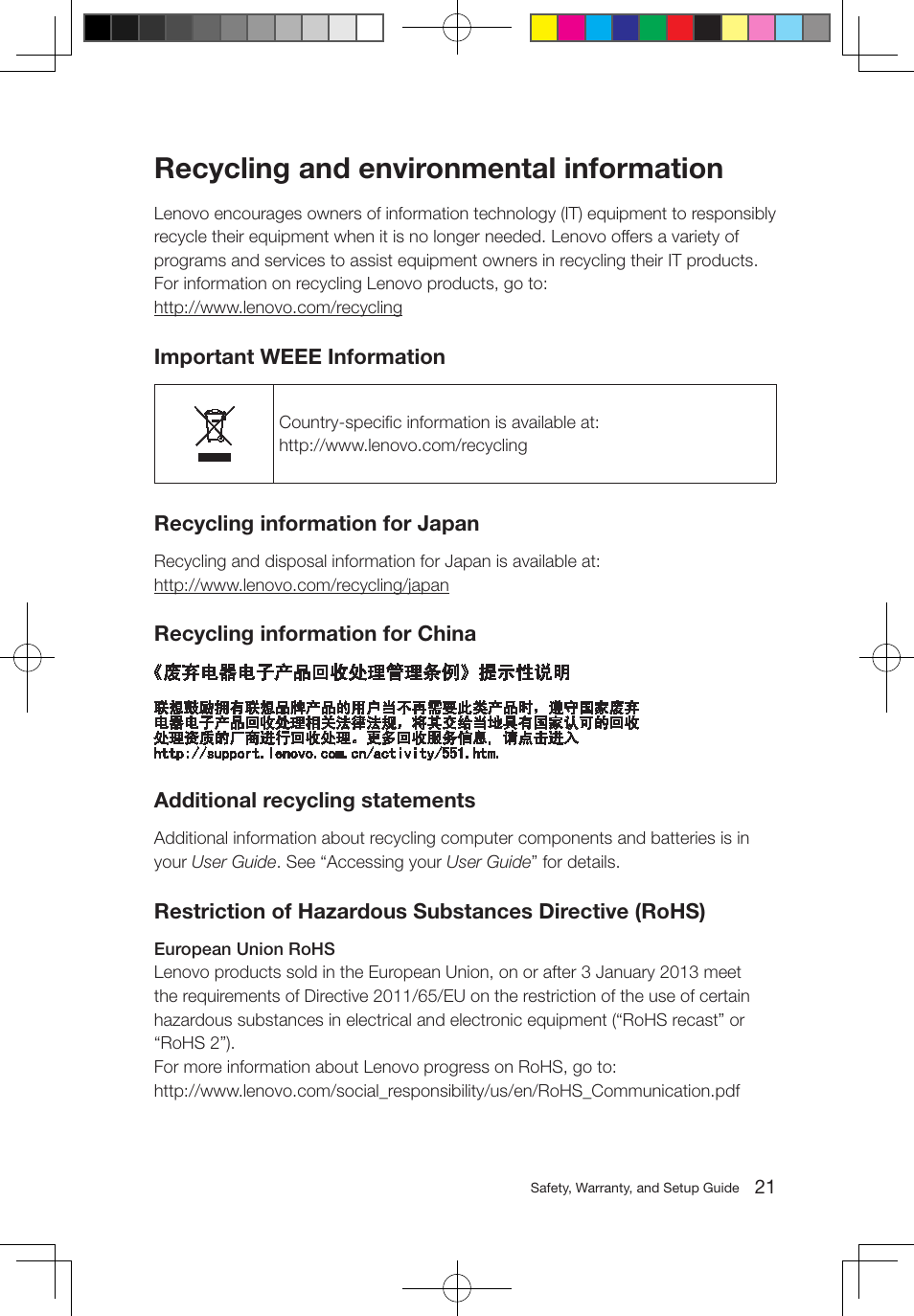 Recycling and environmental information | Lenovo S710 All-in-One User Manual | Page 22 / 24