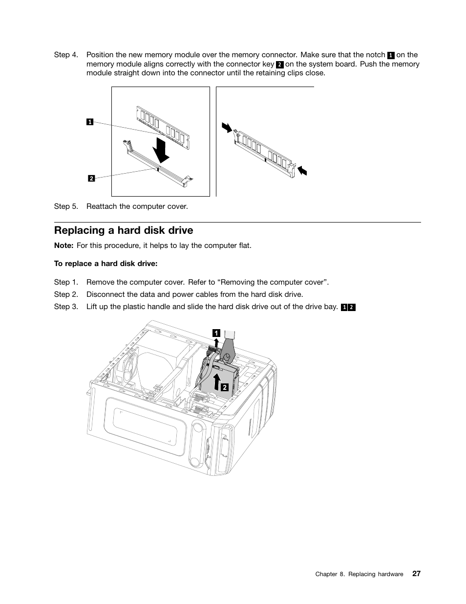 Replacing a hard disk drive | Lenovo IdeaCentre K450 Desktop User Manual | Page 33 / 47