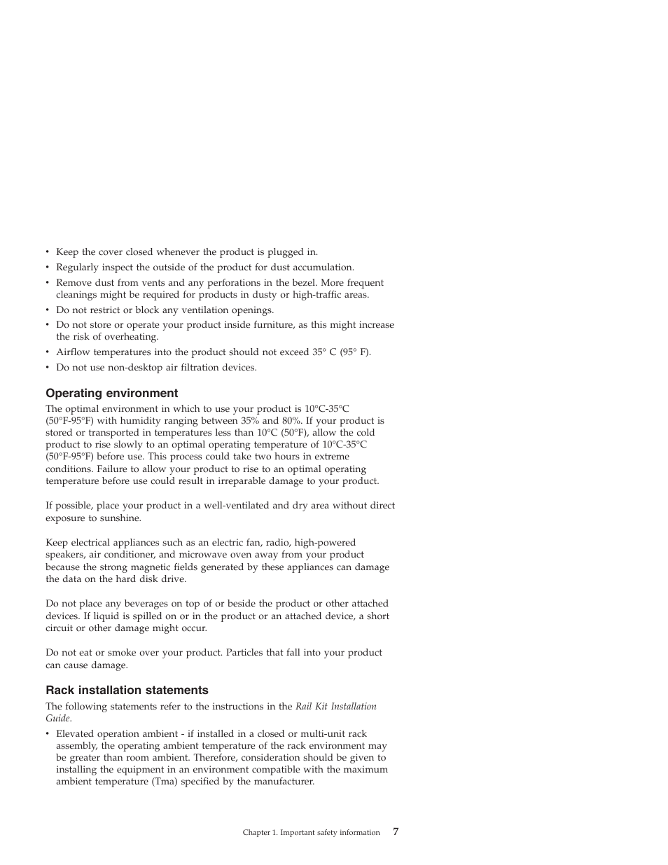 Operating environment, Rack installation statements, Operating | Environment, Rack, Installation, Statements | Lenovo Secure Managed Client User Manual | Page 13 / 40