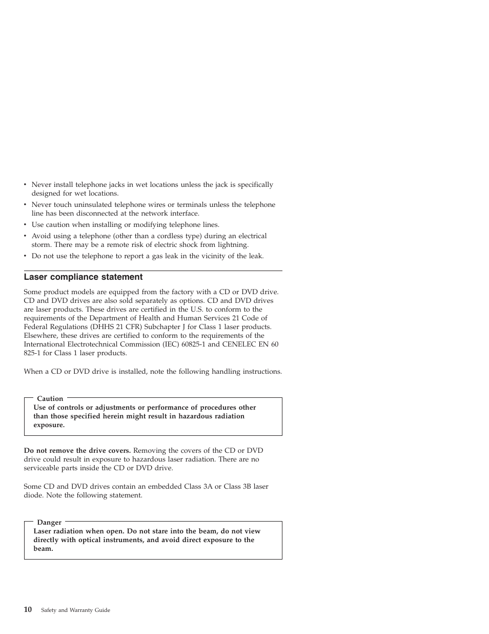 Laser compliance statement, Laser, Compliance | Statement | Lenovo Secure Managed Client User Manual | Page 16 / 40