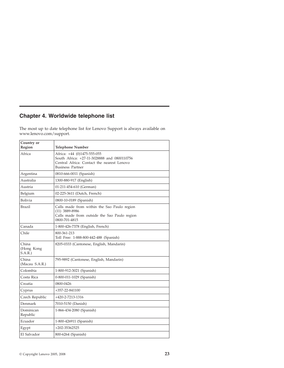 Chapter 4. worldwide telephone list, Chapter, Worldwide | Telephone, List | Lenovo Secure Managed Client User Manual | Page 29 / 40