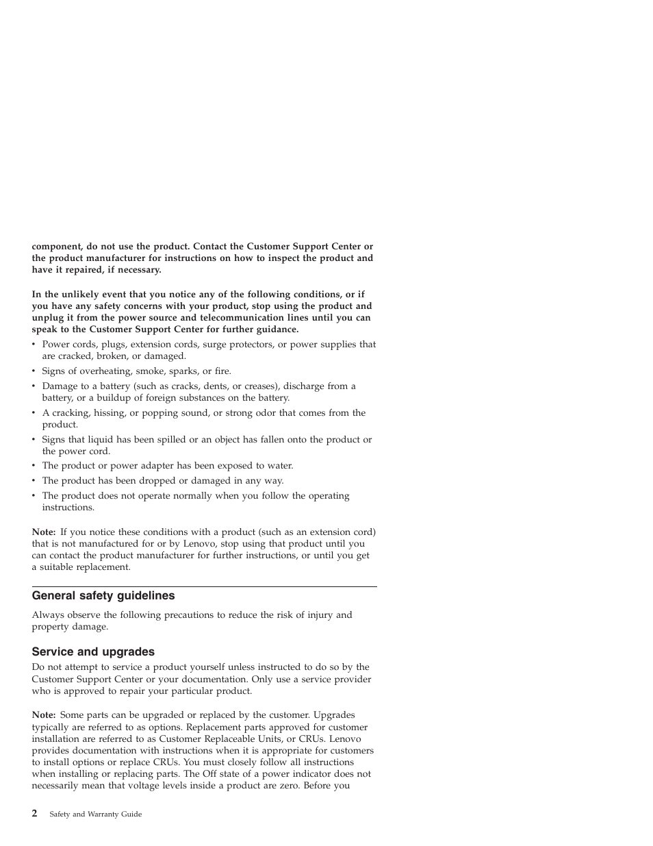 General safety guidelines, Service and upgrades, General | Safety, Guidelines, Service, Upgrades | Lenovo Secure Managed Client User Manual | Page 8 / 40