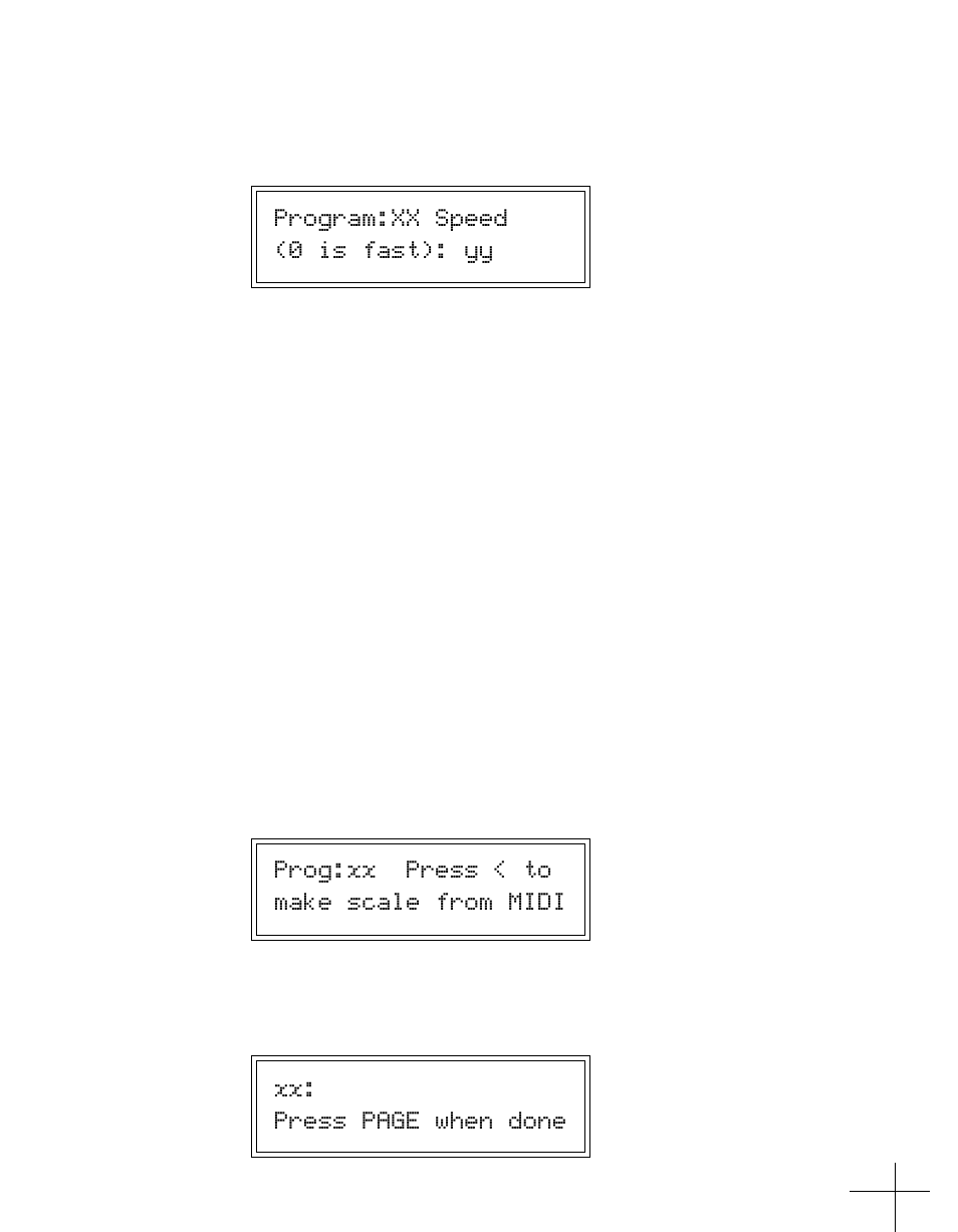 Program:xx speed (0 is fast): yy, Prog:xx press < to make scale from midi, Xx: press page when done | Antares ATR-1a User Manual | Page 23 / 54
