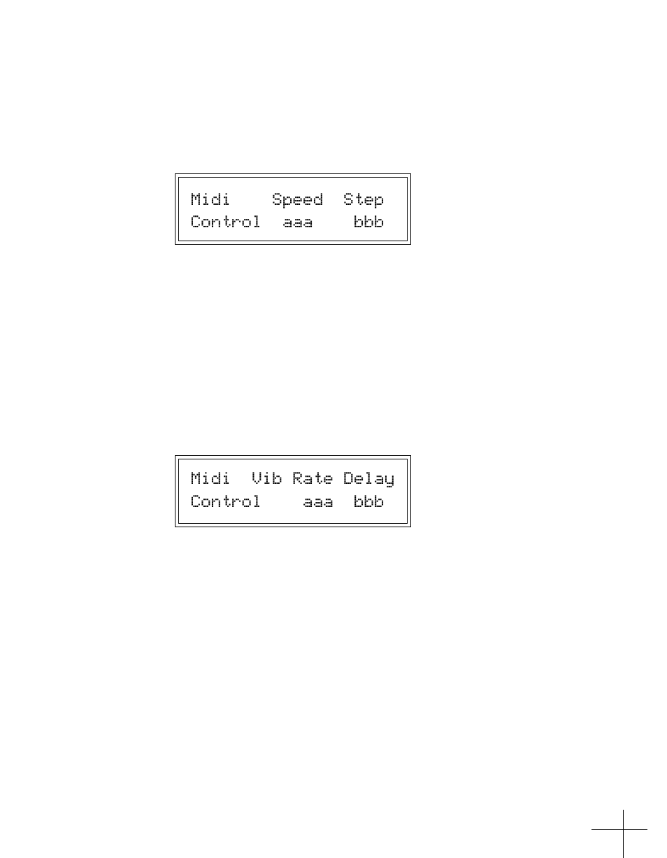 Midi speed step control aaa bbb, Midi vib rate delay control aaa bbb | Antares ATR-1a User Manual | Page 35 / 54