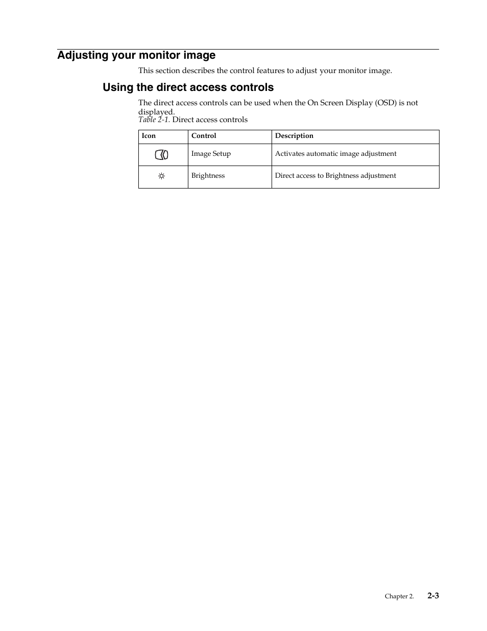 Adjusting your monitor image, Using the direct access controls, Adjusting your monitor image -3 | Using the direct access controls -3 | Lenovo LI1921 Wide Flat Panel Monitor User Manual | Page 12 / 29