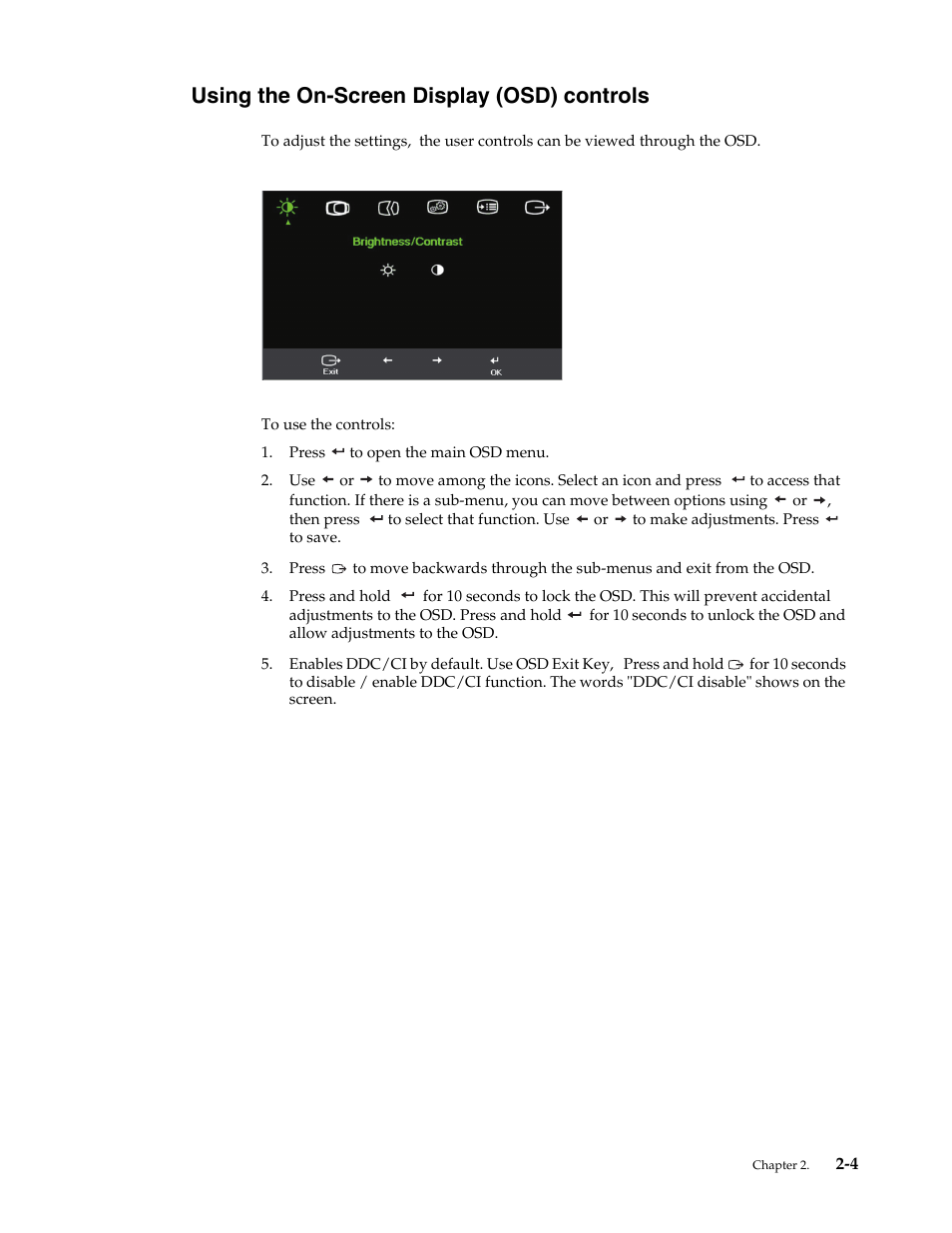 Using the on-screen display (osd) controls, Using the on-screen display (osd) controls -4, Then press | Lenovo LI1921 Wide Flat Panel Monitor User Manual | Page 13 / 29