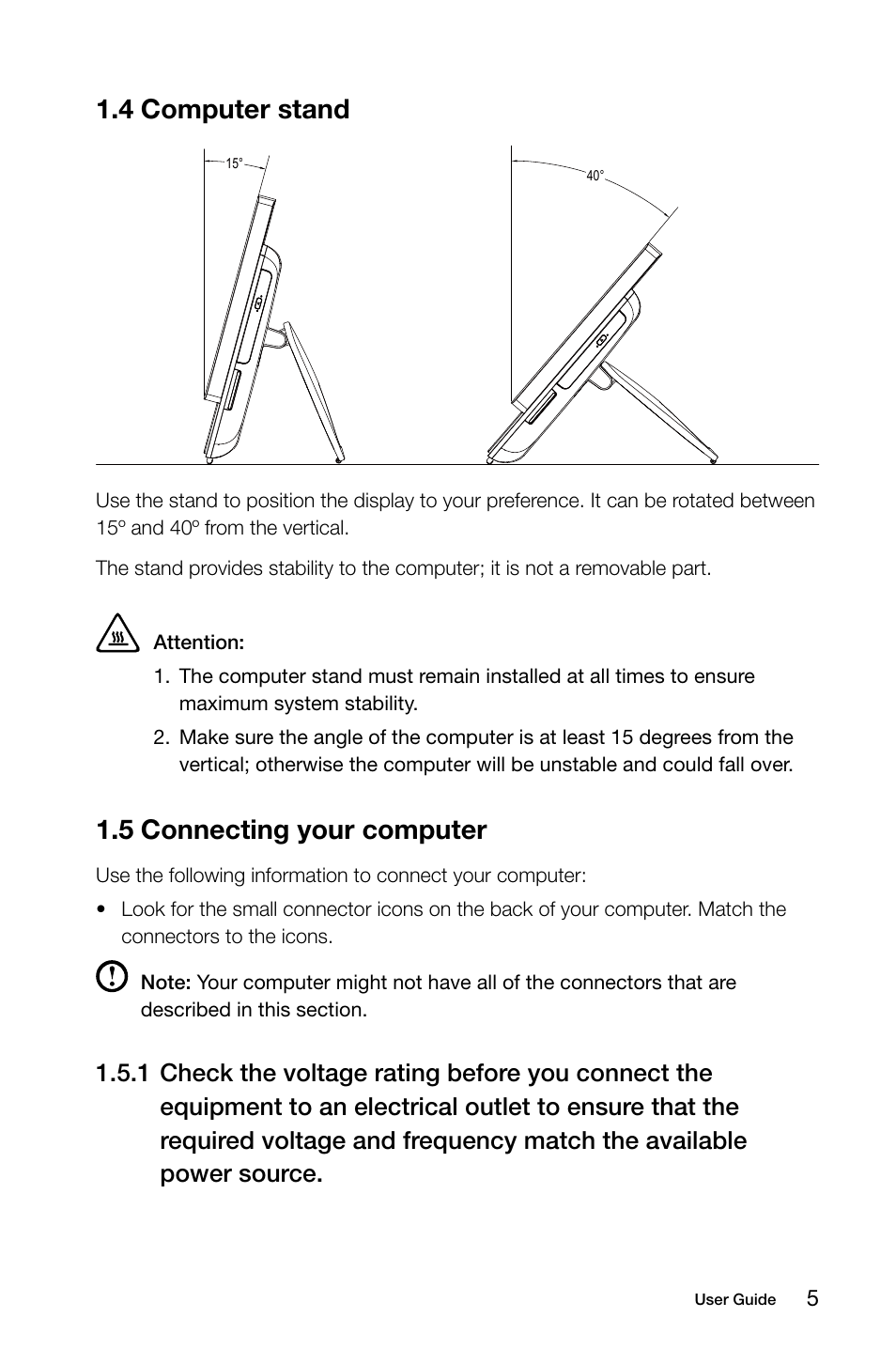 4 computer stand, 5 connecting your computer | Lenovo IdeaCentre B305 User Manual | Page 10 / 51