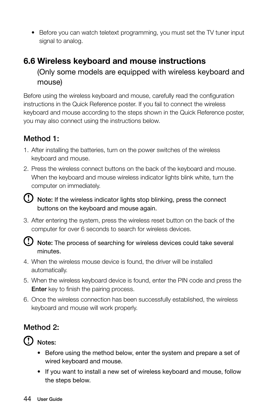 6 wireless keyboard and mouse instructions, Method 1, Method 2 | Lenovo IdeaCentre B305 User Manual | Page 49 / 51