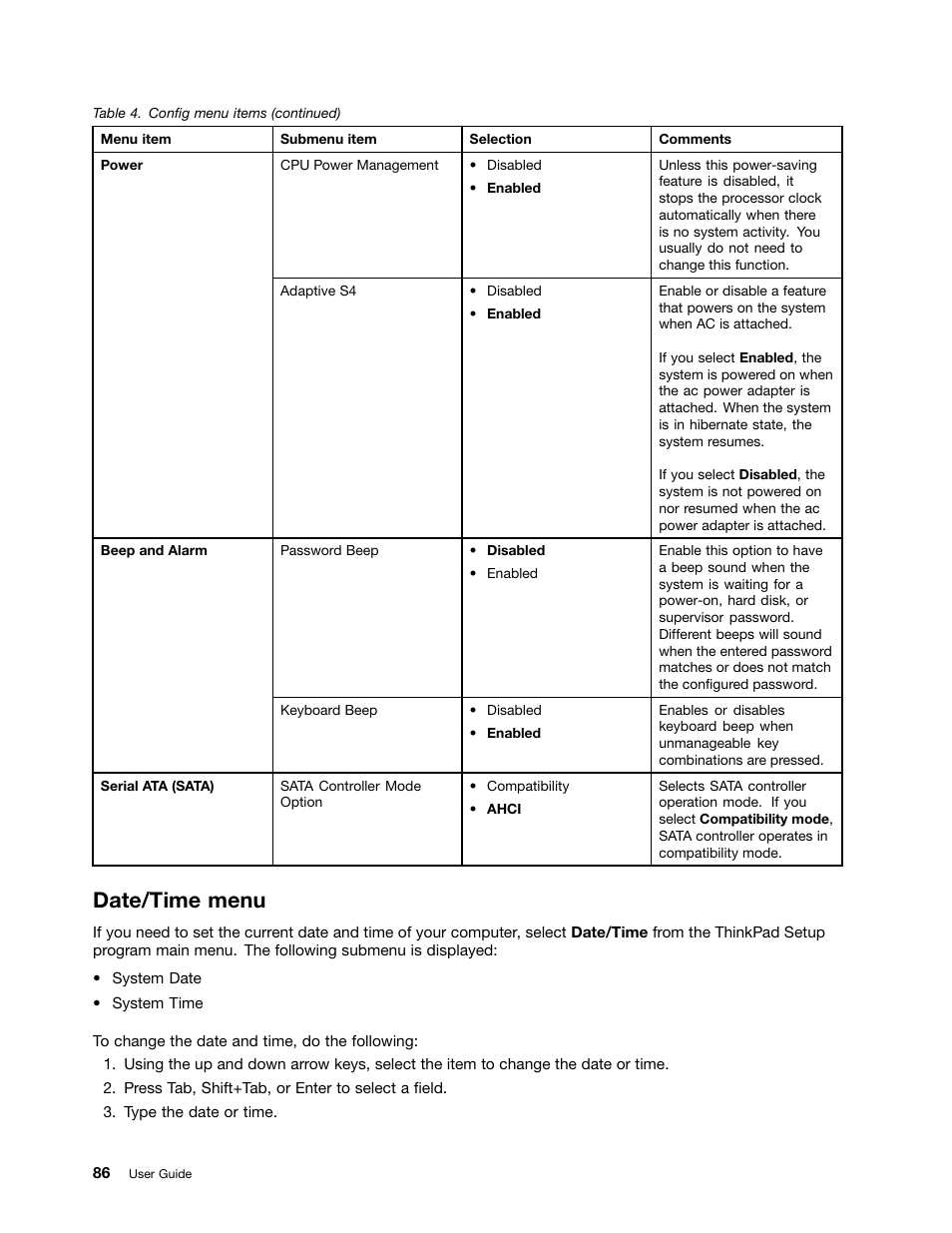 Date/time menu | Lenovo ThinkPad Edge E145 User Manual | Page 102 / 158