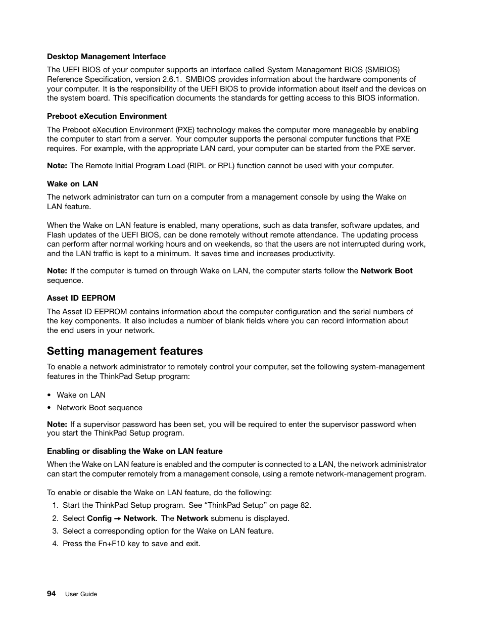 Setting management features | Lenovo ThinkPad Edge E145 User Manual | Page 110 / 158