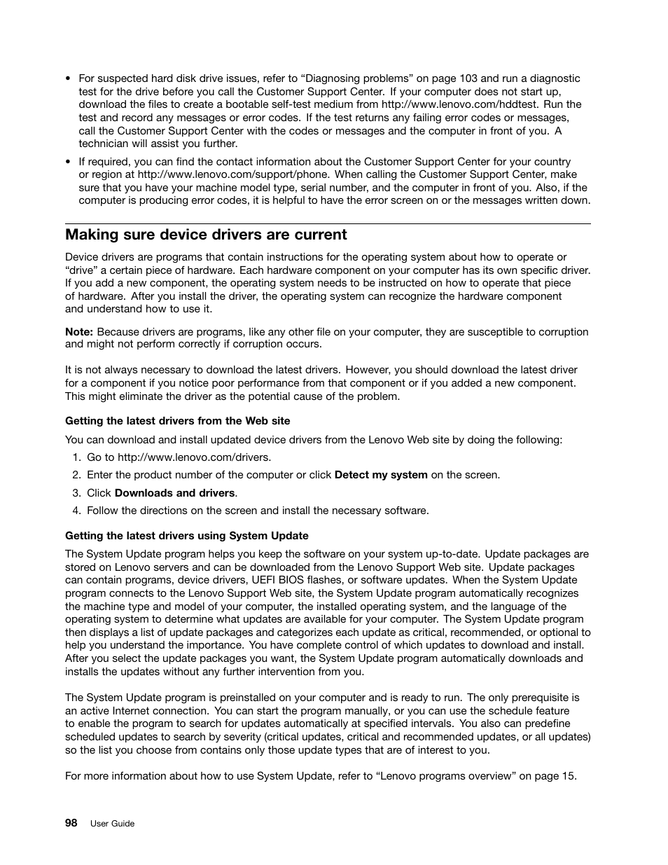 Making sure device drivers are current | Lenovo ThinkPad Edge E145 User Manual | Page 114 / 158