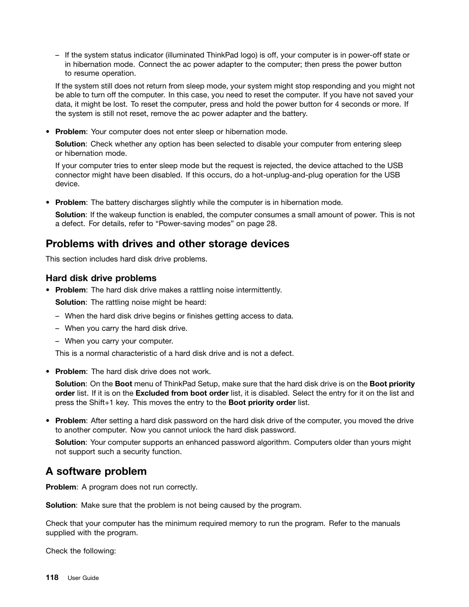 Problems with drives and other storage devices, A software problem | Lenovo ThinkPad Edge E145 User Manual | Page 134 / 158