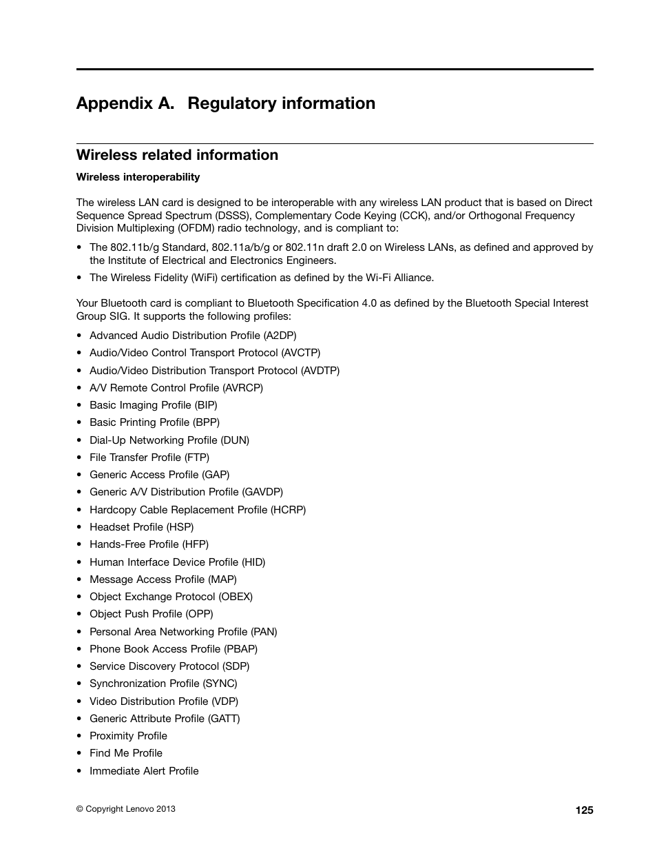 Appendix a. regulatory information, Wireless related information | Lenovo ThinkPad Edge E145 User Manual | Page 141 / 158