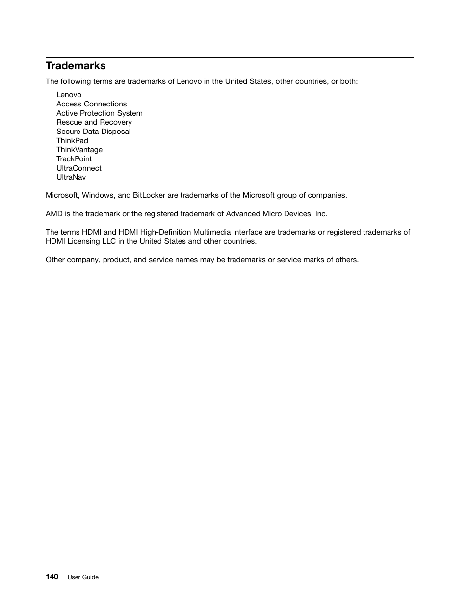 Trademarks | Lenovo ThinkPad Edge E145 User Manual | Page 156 / 158