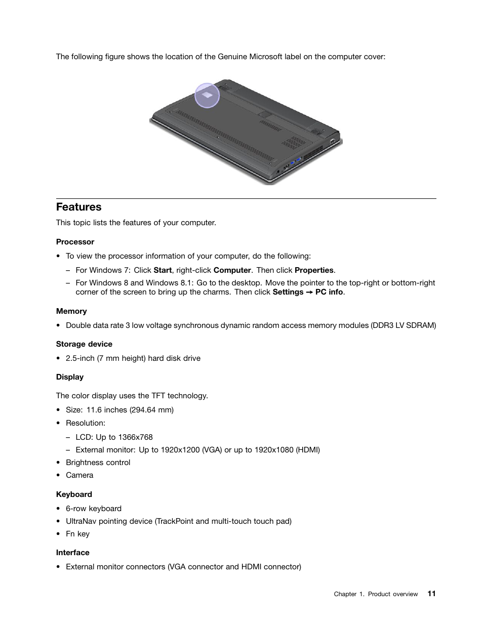 Features | Lenovo ThinkPad Edge E145 User Manual | Page 27 / 158