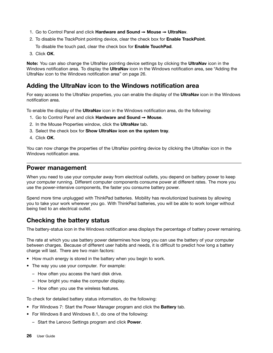 Power management, Checking the battery status | Lenovo ThinkPad Edge E145 User Manual | Page 42 / 158